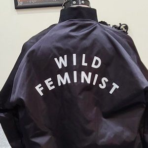 Wildfang Wild Feminist Satin Bomber Coaches Jacket (Small)